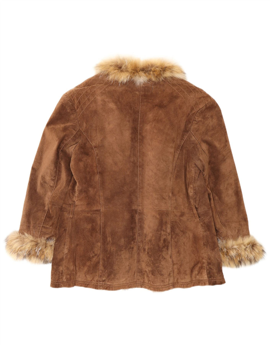 VINTAGE Dame åben ruskindsjakke IT 46 Stor brunt læder