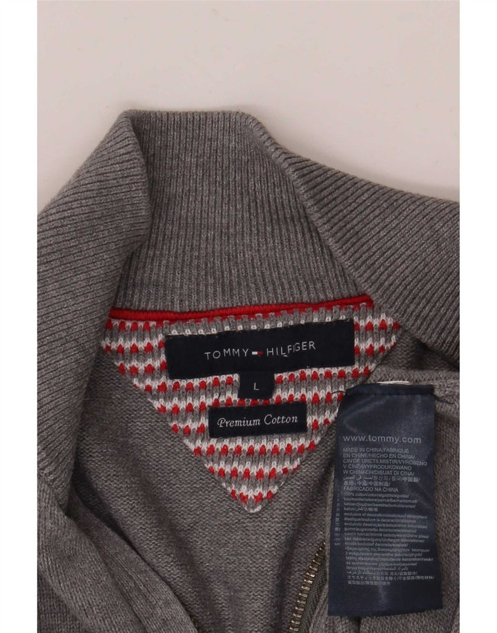 Tommy Hilfiger Herre Zip Neck Jumper Sweater Stor Grå Bomuld