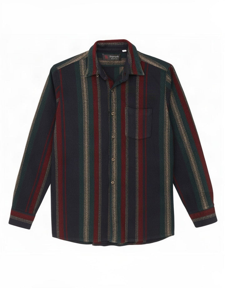 Vintage herre flannel skjorte medium flerfarvet stribet