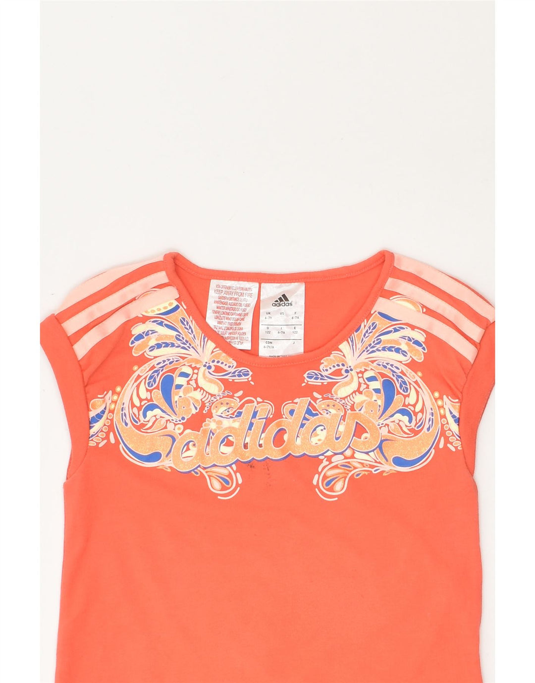 ADIDAS Girls Graphic T-Shirt Top 6-7 Years Orange Cotton | Vintage Adidas | Thrift | Second-Hand Adidas | Used Clothing | Messina Hembry 