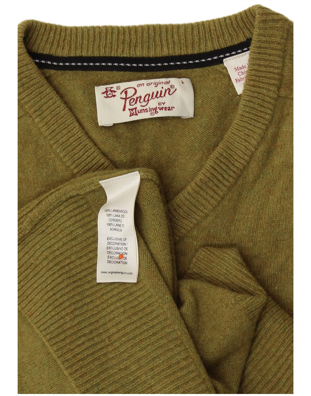PENGUIN Dame V-hals sweater UK 14 Stor Khaki lammeuld