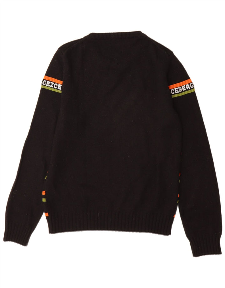 Iceberg Herre grafisk rund hals sweater lille sort stribet uld