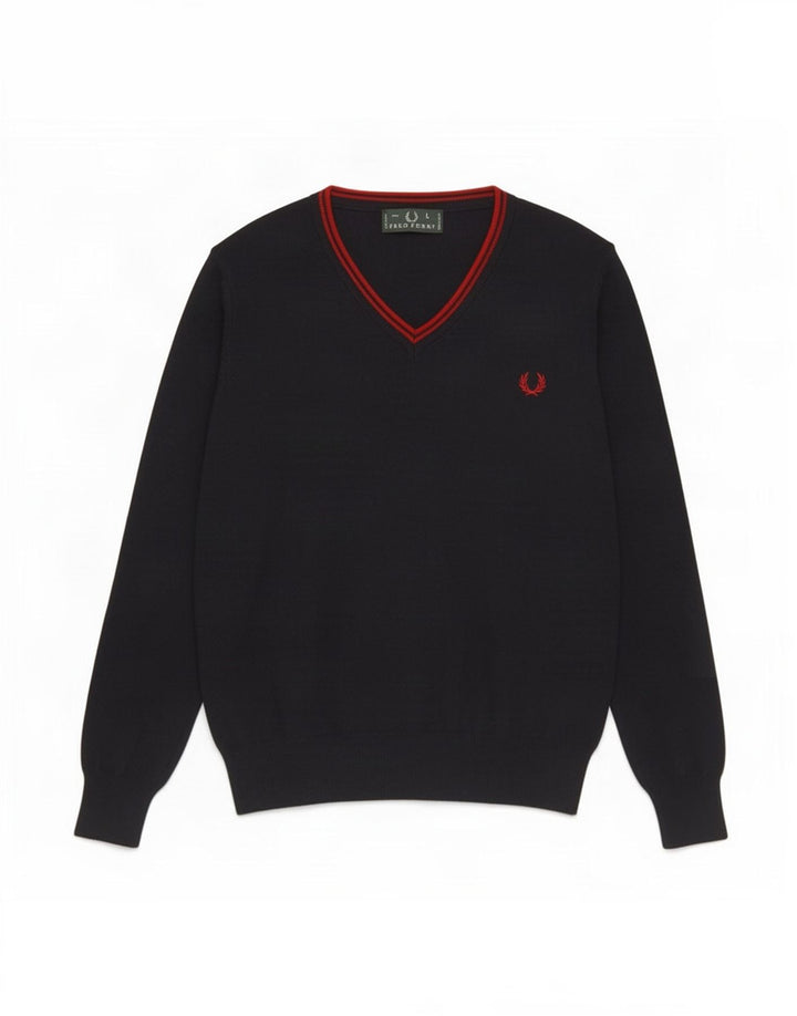 Fred Perry Herre V-hals sweater Stor marineblå uld