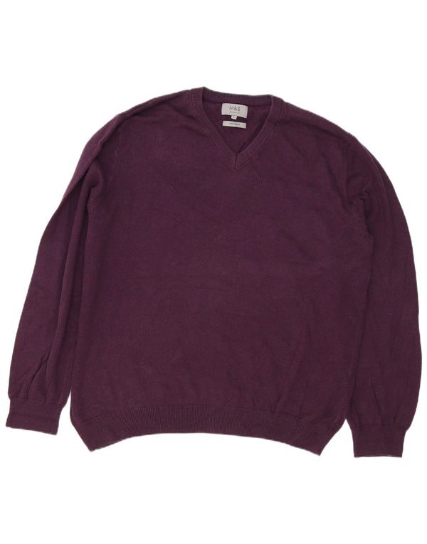 Marks & Spencer Herre V-hals sweater XL Lilla bomuld