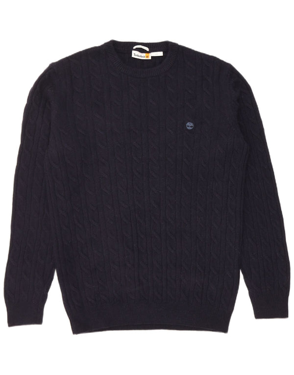 Timberland Herre Regular Fit Crew Neck Jumper Sweater Large Navy Blue Wool