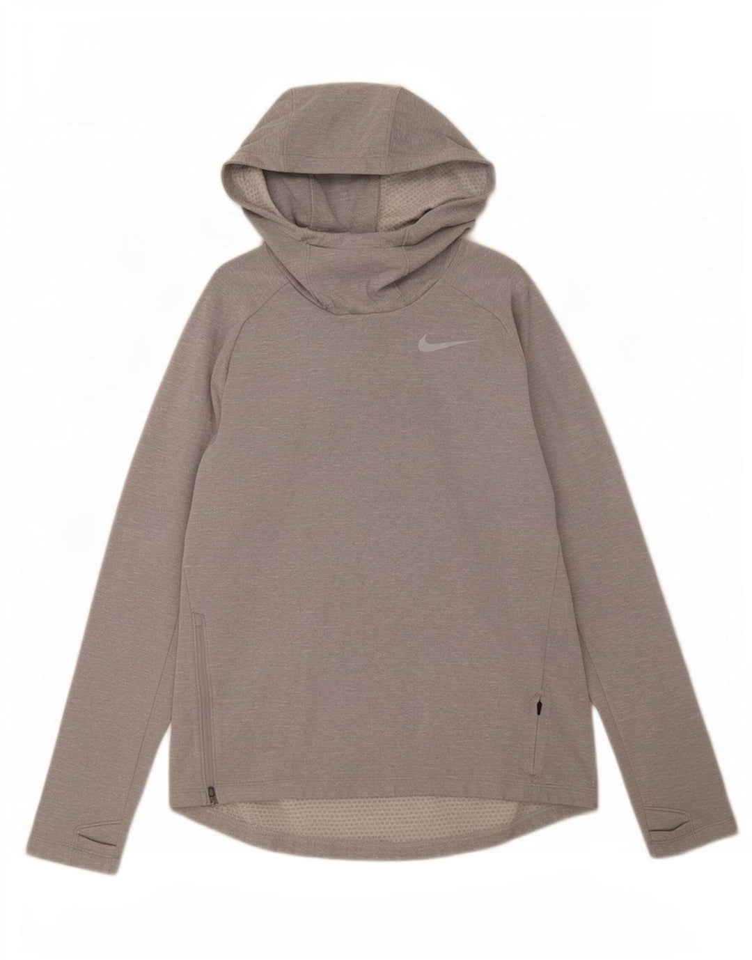 Nike Dri Fit hættetrøje til mænd med lange ærmer mellemgrå flækket polyester