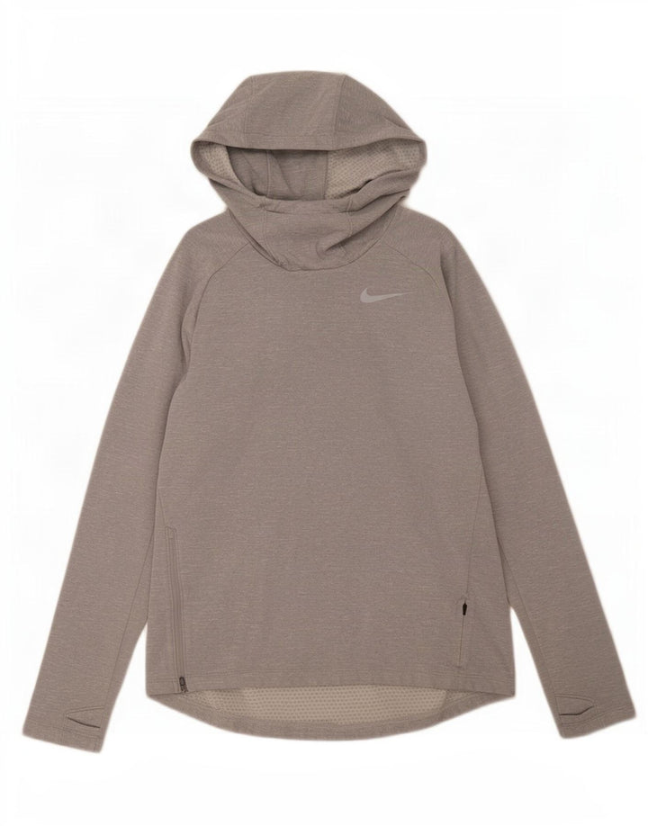 Nike Dri Fit hættetrøje til mænd med lange ærmer mellemgrå flækket polyester