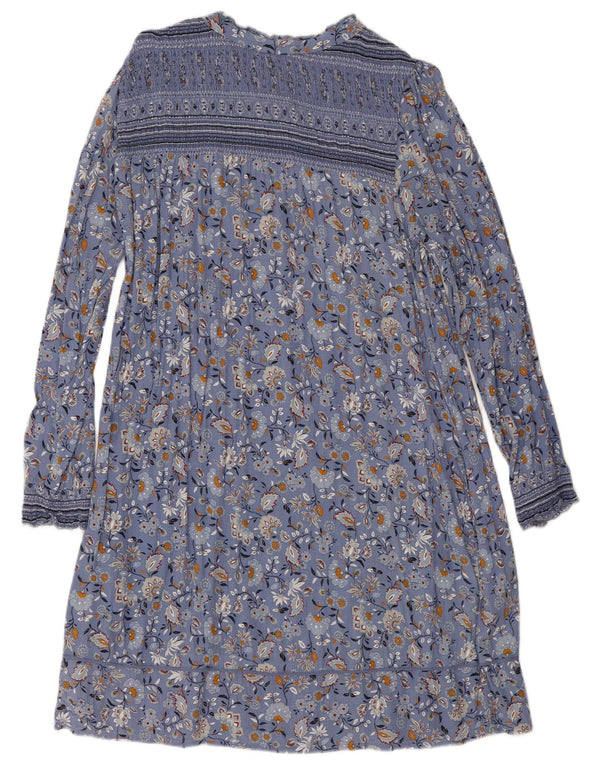 Fat Face Dame Langærmet Basic Dress UK 12 Medium Blue Floral Viscose