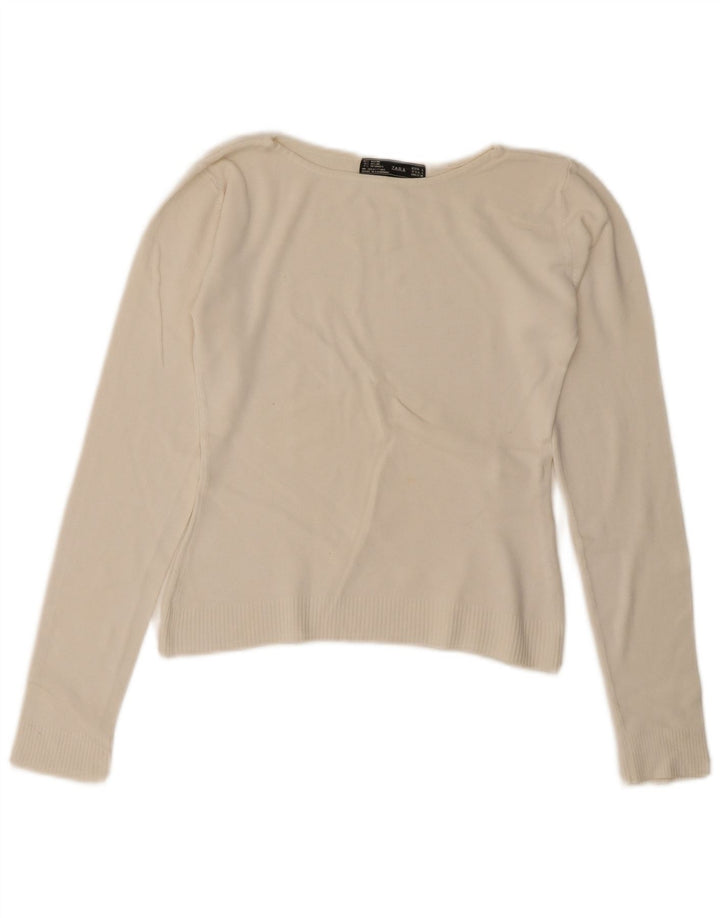 Zara Womens Crop Top Langærmet UK 14 Large Off White Rayon