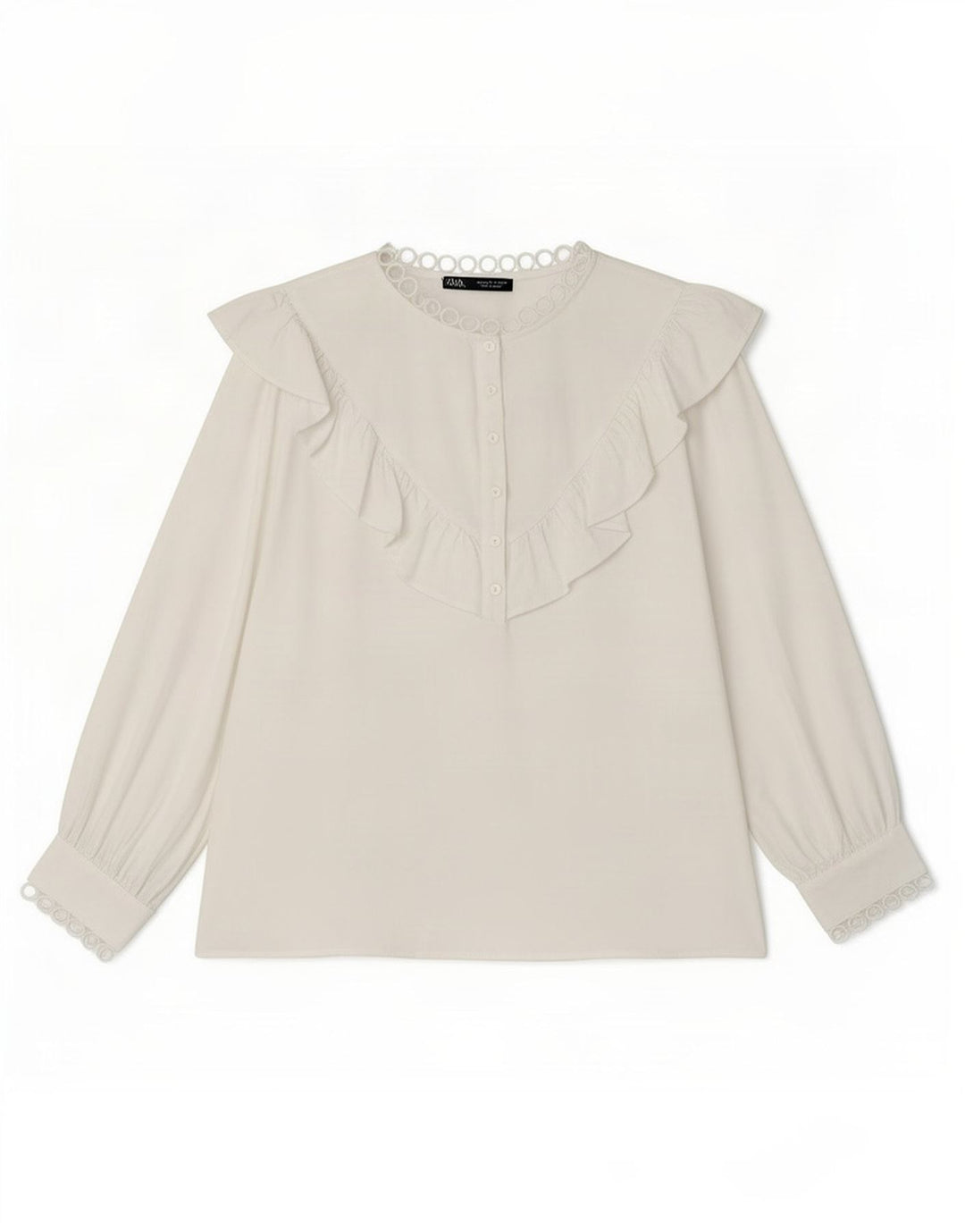 Zara Dame 3/4 ærmet bluse Top UK 16 Large White Polyester