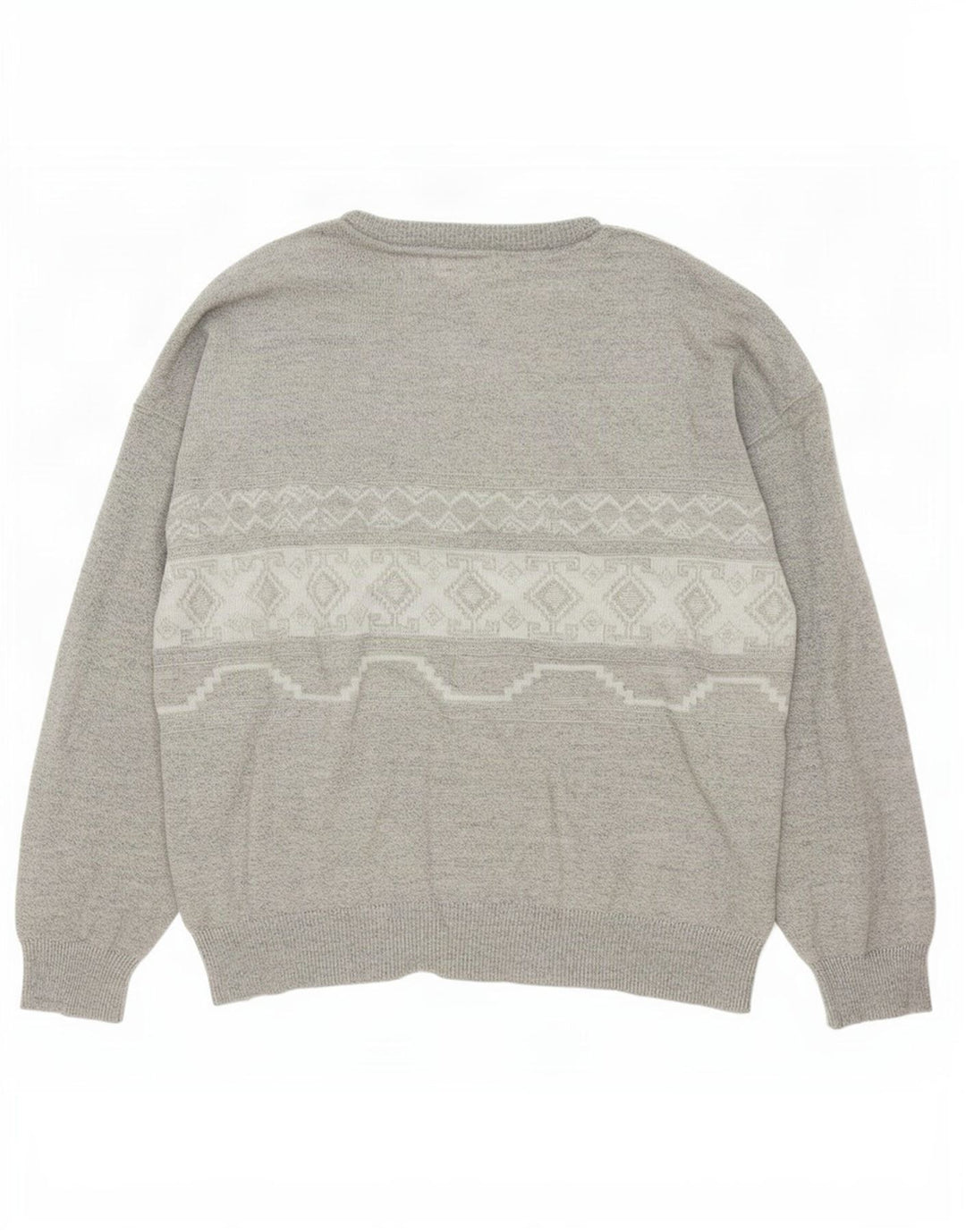 Vintage Herre Boat Neck Jumper Sweater XL Grå Geometrisk