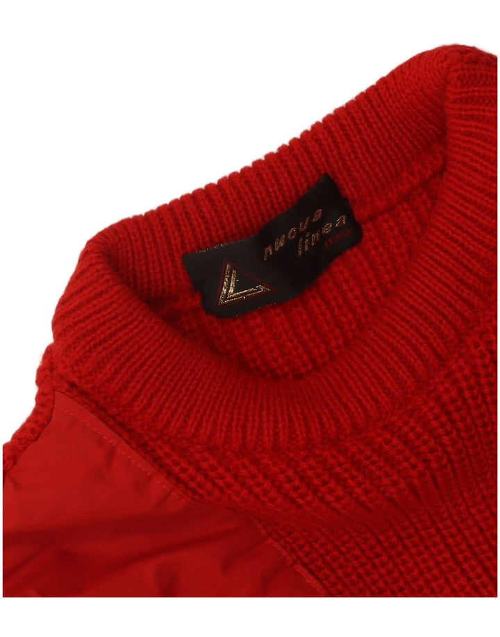 Vintage sweater med rund hals til mænd Medium rød farveblok