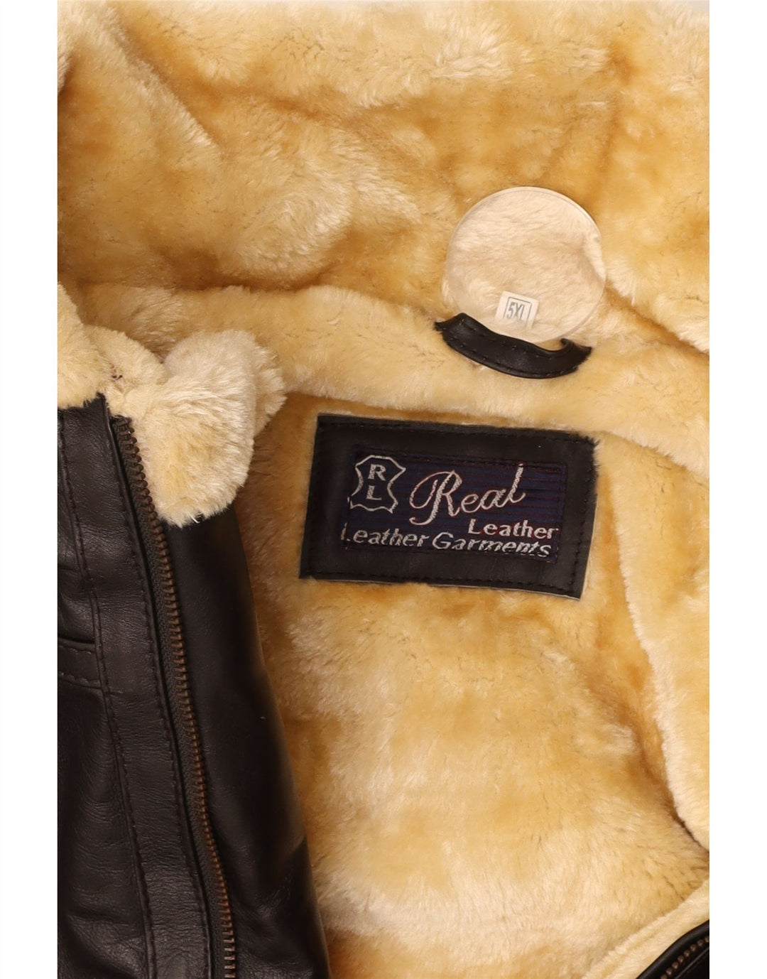 VINTAGE Shearling-jakke til mænd UK 50 5XL brunt læder