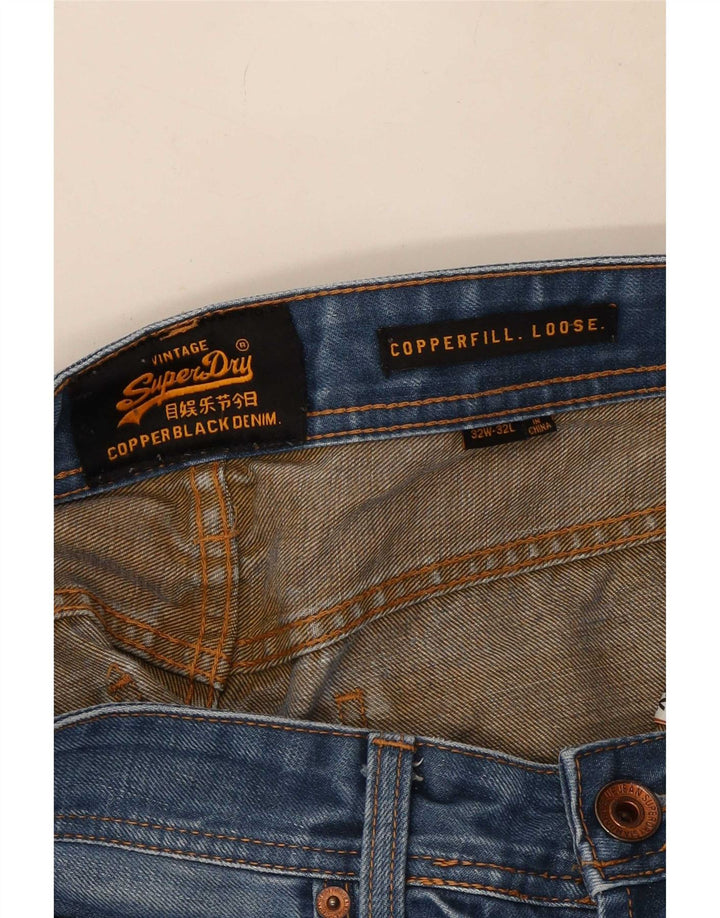Superdry Mens Copperfill Distressed Loose Jeans W32 L32 Blue Cotton
