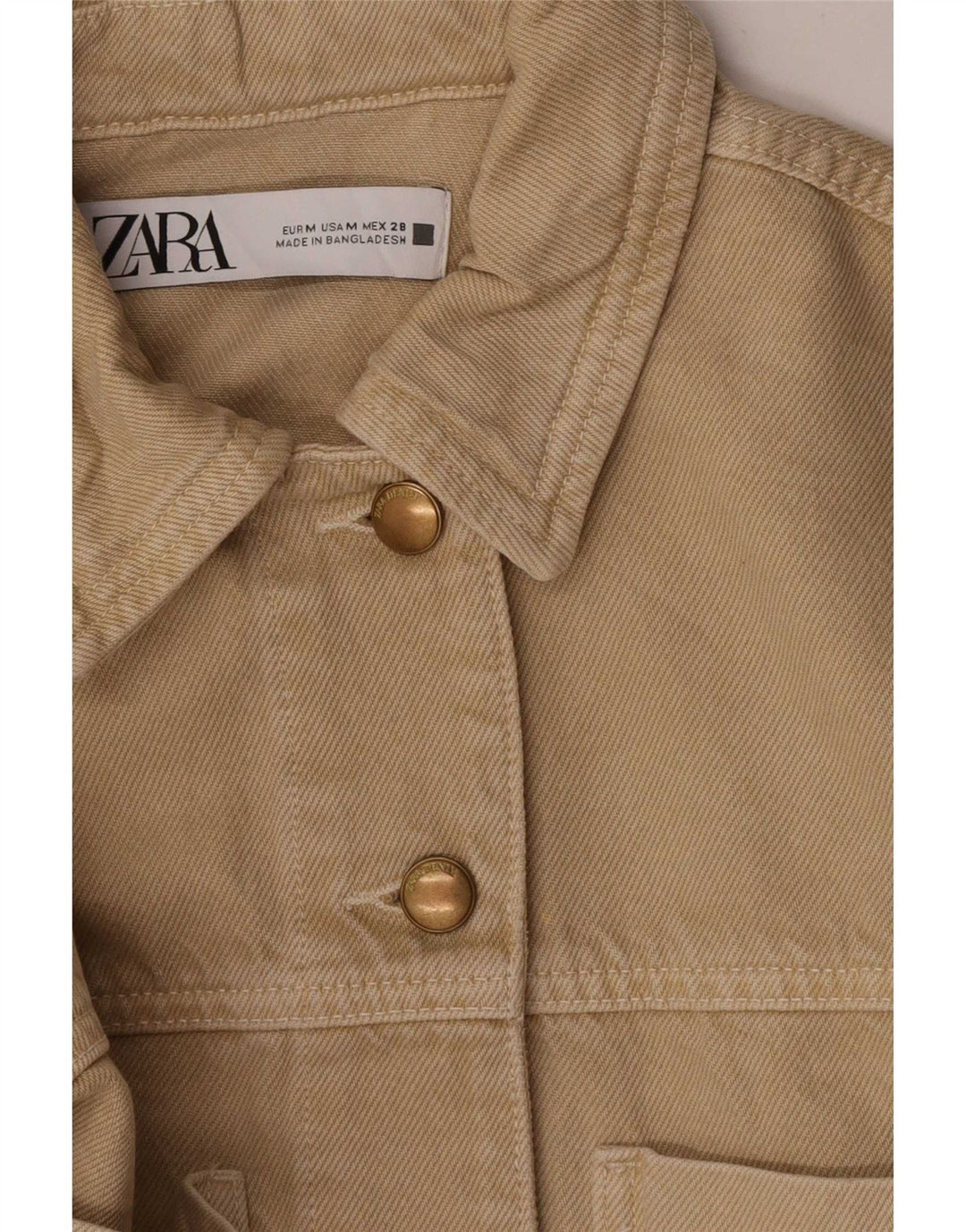 Zara Dame Crop Denim Jacket UK 14 Medium Beige