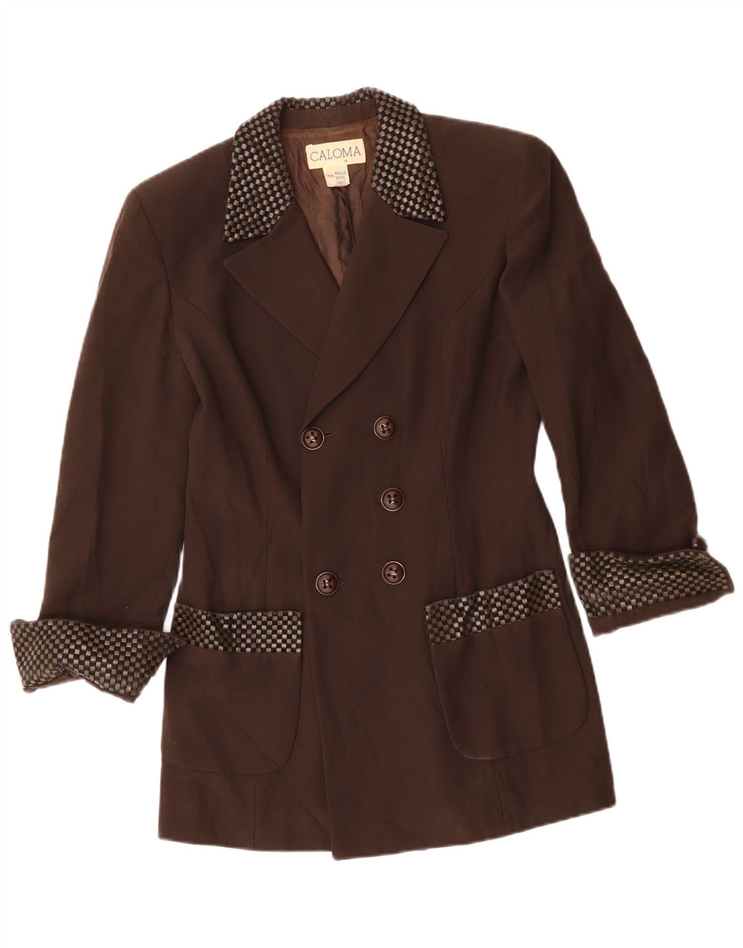 Caloma Dame Longline Blazer Jacket IT 44 Medium Brun Geometrisk