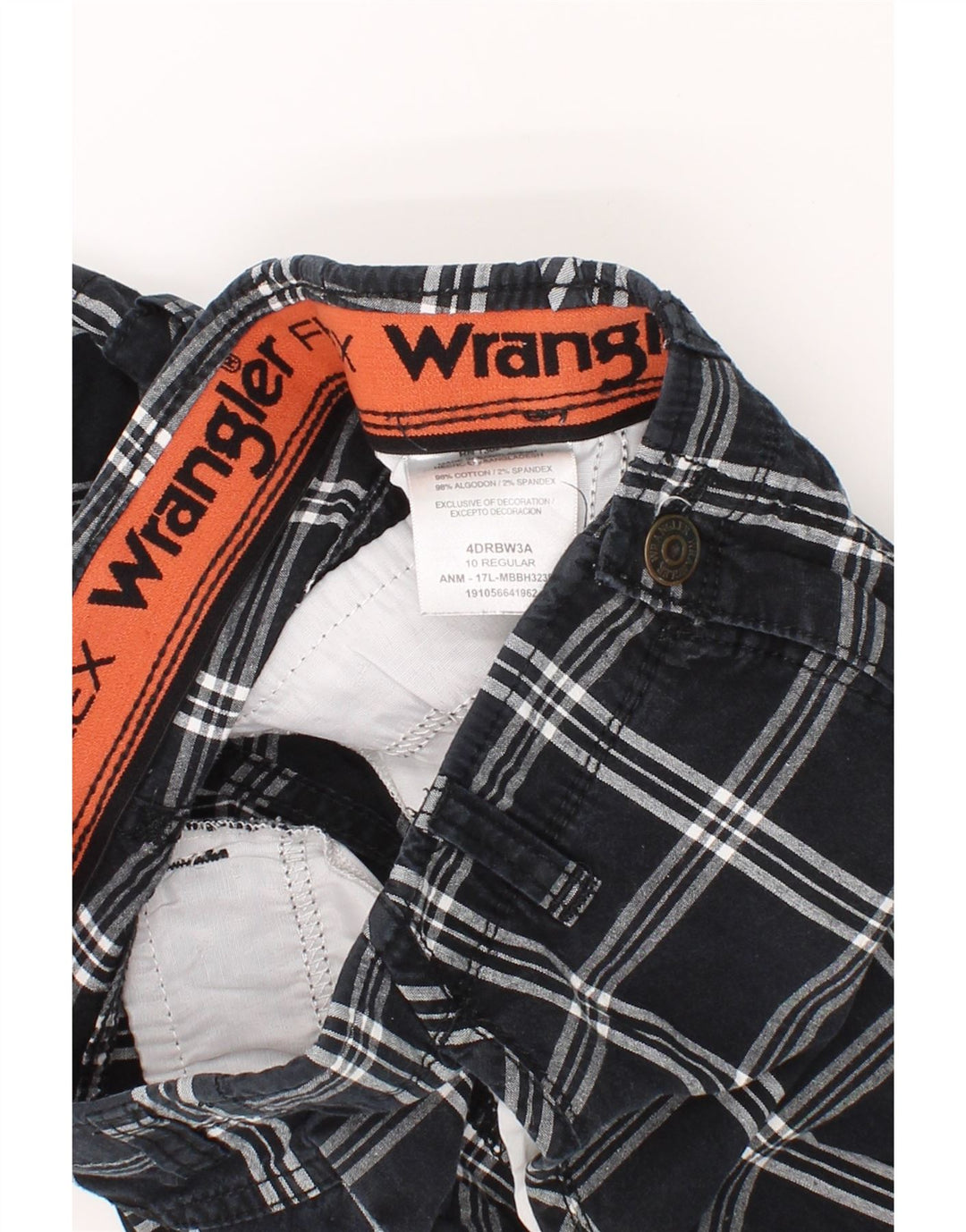 WRANGLER Boys Flex Cargo Shorts 9-10 Years W24  Navy Blue Check Cotton Vintage Wrangler and Second-Hand Wrangler from Messina Hembry 