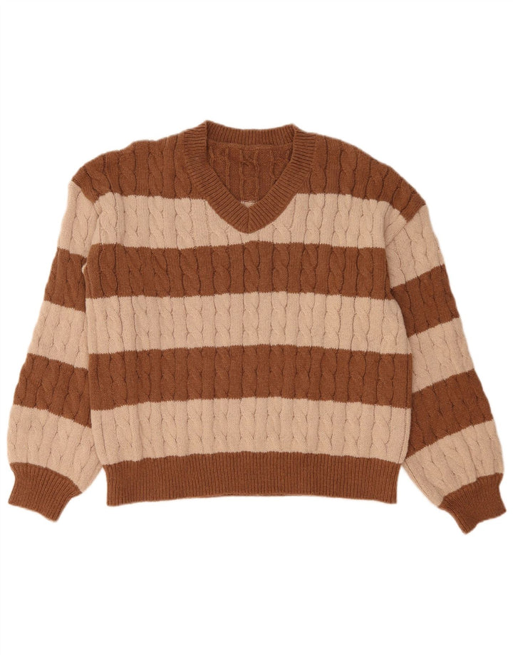 SHEIN Dame V-hals sweater UK 14 Medium Brown Colourblock