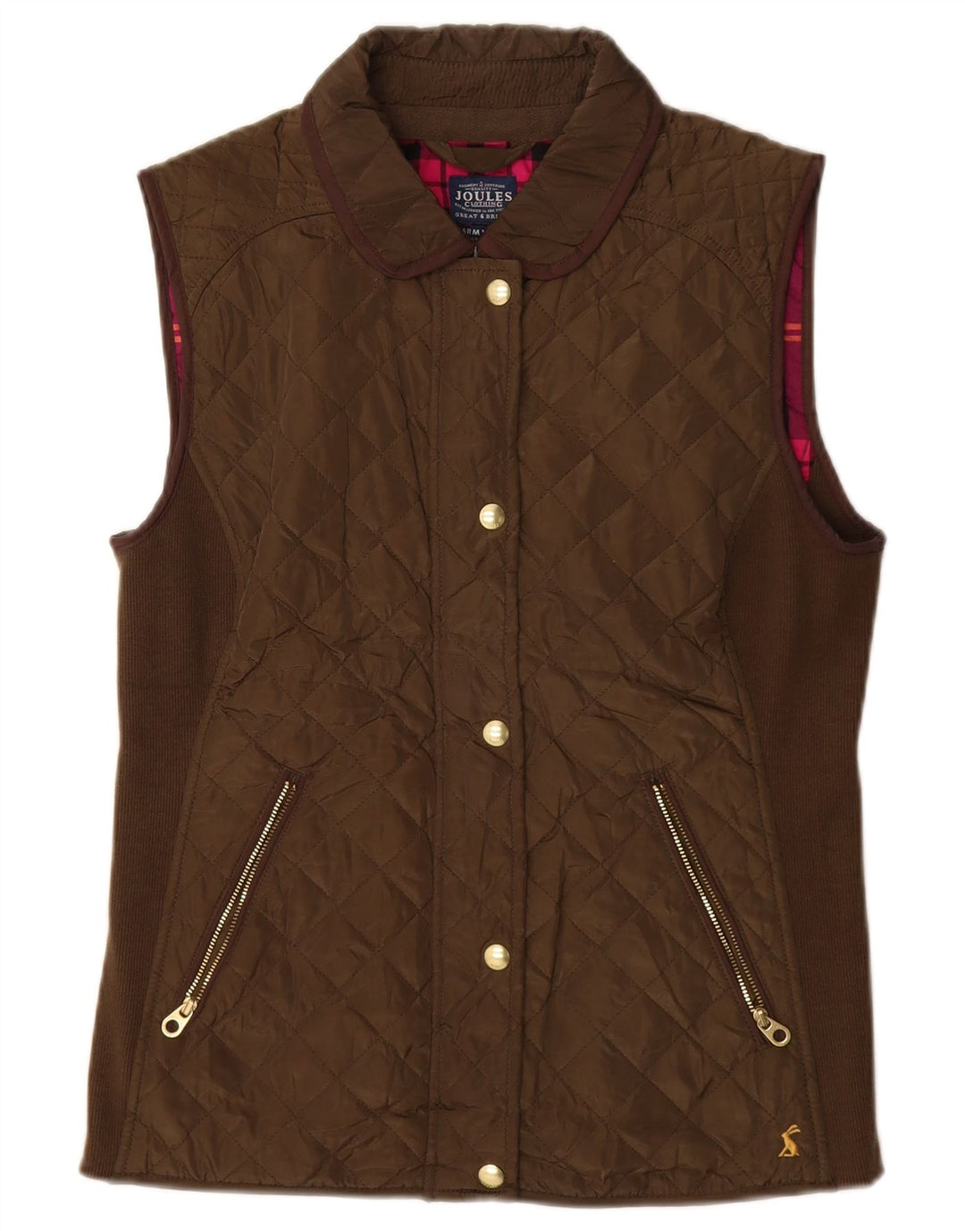JOULES Dame Quiltet Gilet UK 12 Medium Brun Polyester