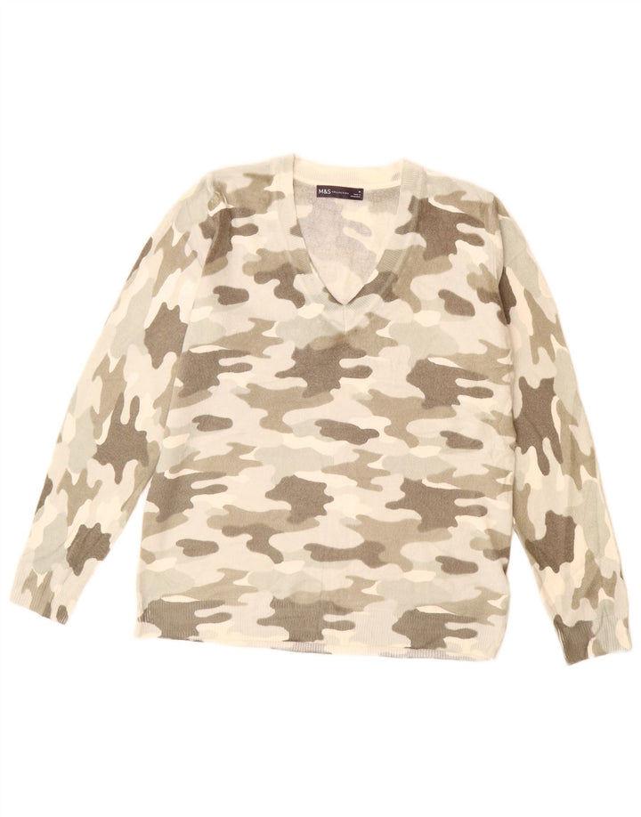 Marks & Spencer Dame V-hals sweater UK 14 Medium Beige Camouflage
