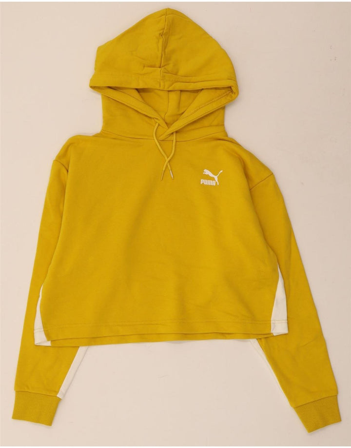 PUMA Womens Crop Oversized hættetrøje Jumper UK 10 Small Yellow Colourblock