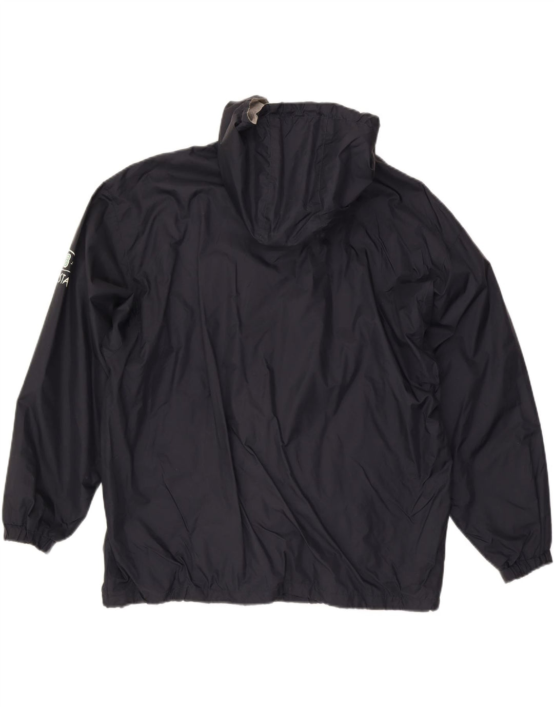 EQUIPE Mens Graphic Hooded Anorak Jacket UK 42 XL Navy Blue Polyamide Vintage Equipe and Second-Hand Equipe from Messina Hembry 