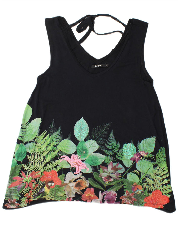 DESIGUAL Dame ærmeløs bluse Top UK 18 XL Black Floral