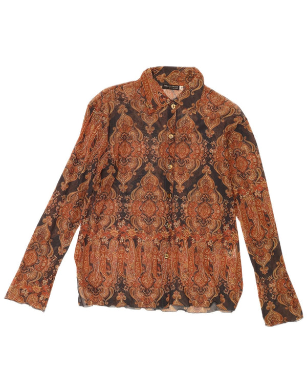 Sara Glenzer Dame Se Through Shirt Bluse EU 46 XL Brun Paisley