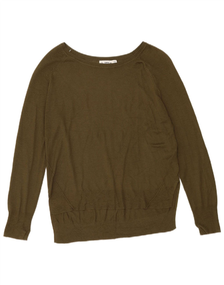 Zara Dame Boat Neck Jumper Sweater UK 14 Medium Khaki