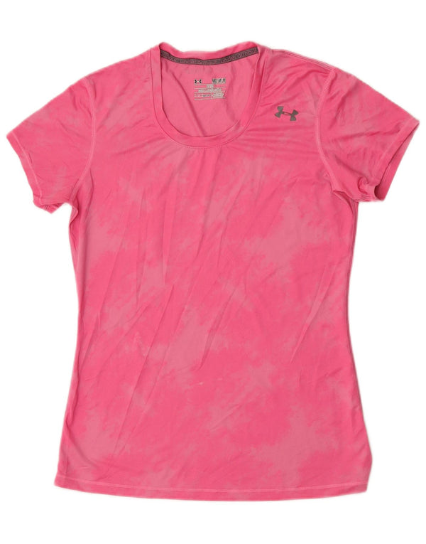 Under Armour Dame Heat Gear T-Shirt Top UK 14 Medium Pink Tie Dye