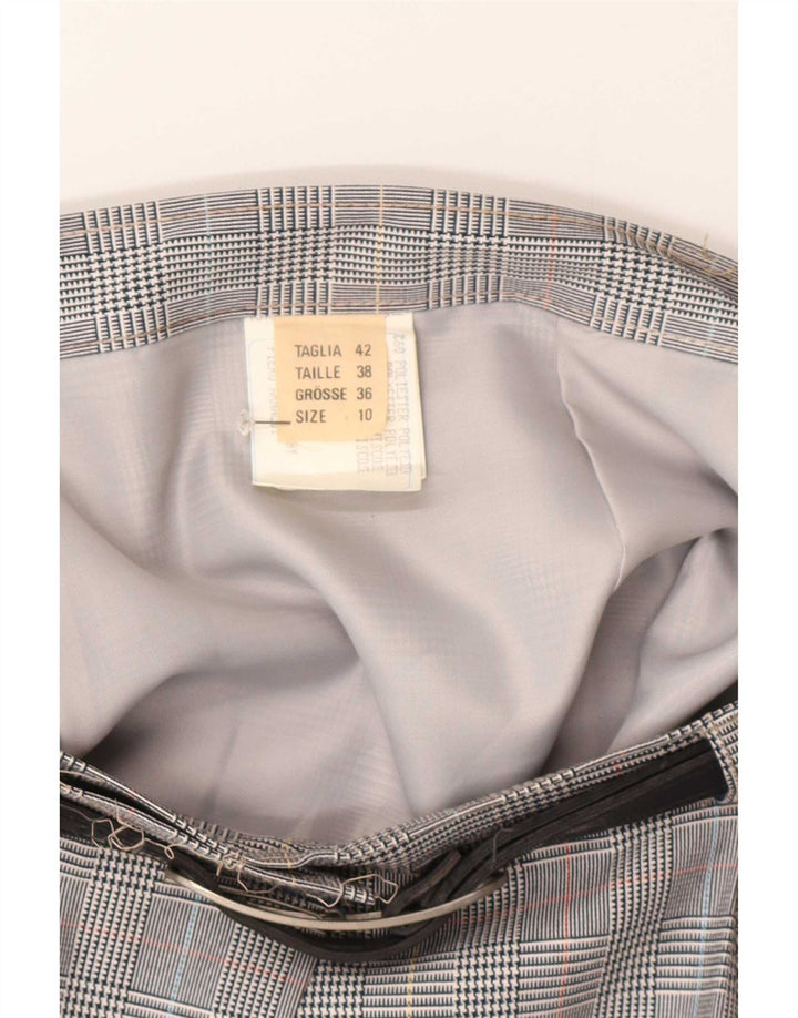 Vintage slå-om nederdel til kvinder UK 10 Small W27 Grå Houndstooth Polyester