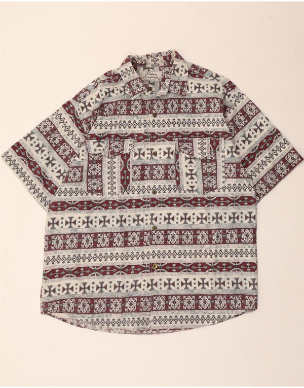 Vintage kortærmet herreskjorte XL Burgundy Geometric Aztec