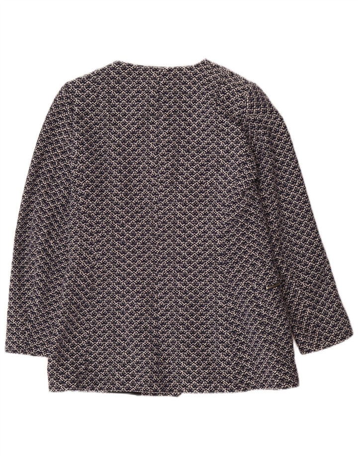 Zara Dame Abstrakt Blazer Jacket UK 14 Large Navy Blue Bomuld