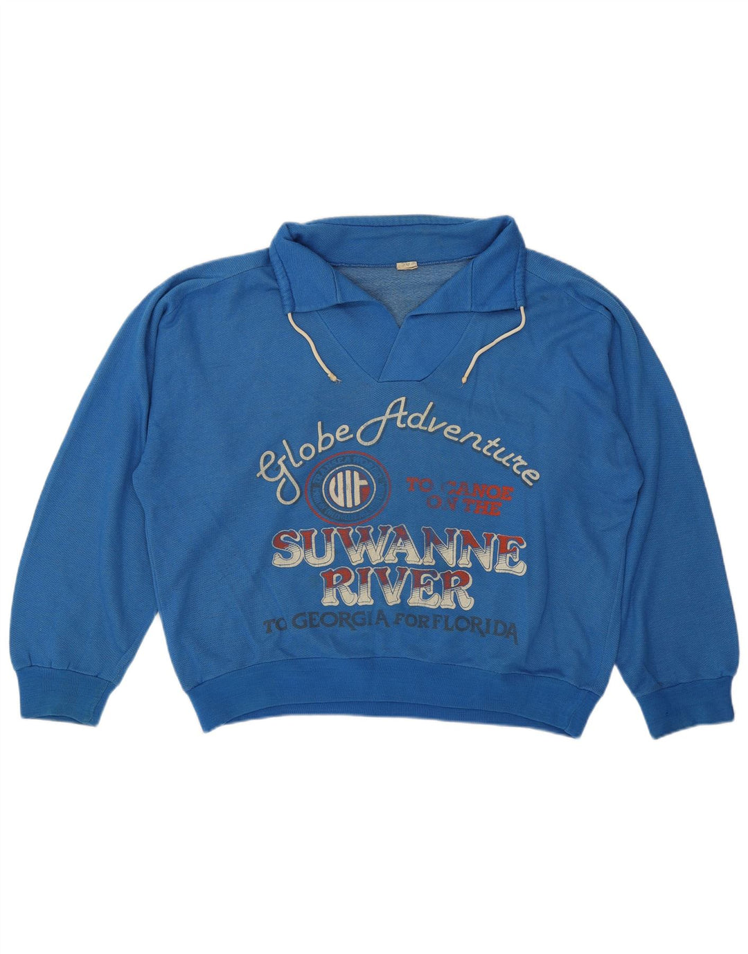 Vintage Dame Oversized Grafisk Sweatshirt Jumper UK 14 Medium Blue
