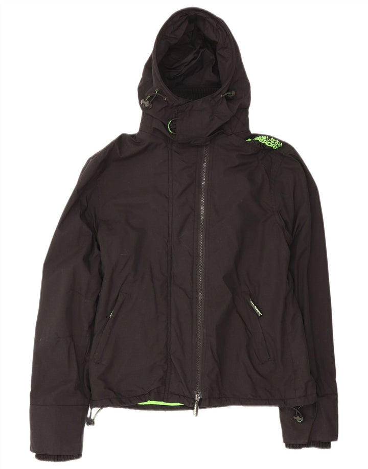 Superdry vindjakke med hætte til kvinder UK 14 Stor sort nylon