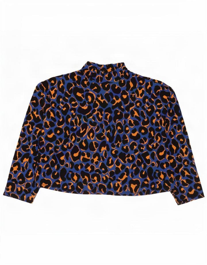 Zara Dame Oversized Top Langærmet UK 14 Medium Blue Animal Print Bomuld