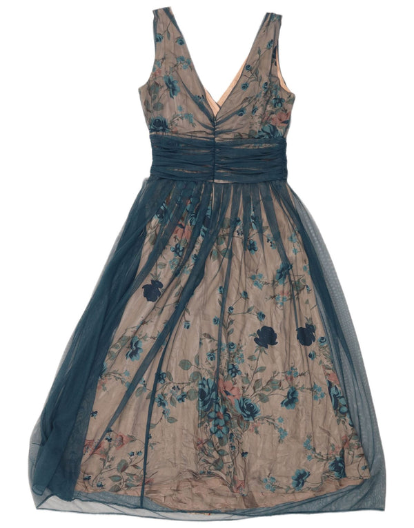 Coast Dame Ærmeløs Empire Kjole UK 10 Small Blue Floral Polyamid