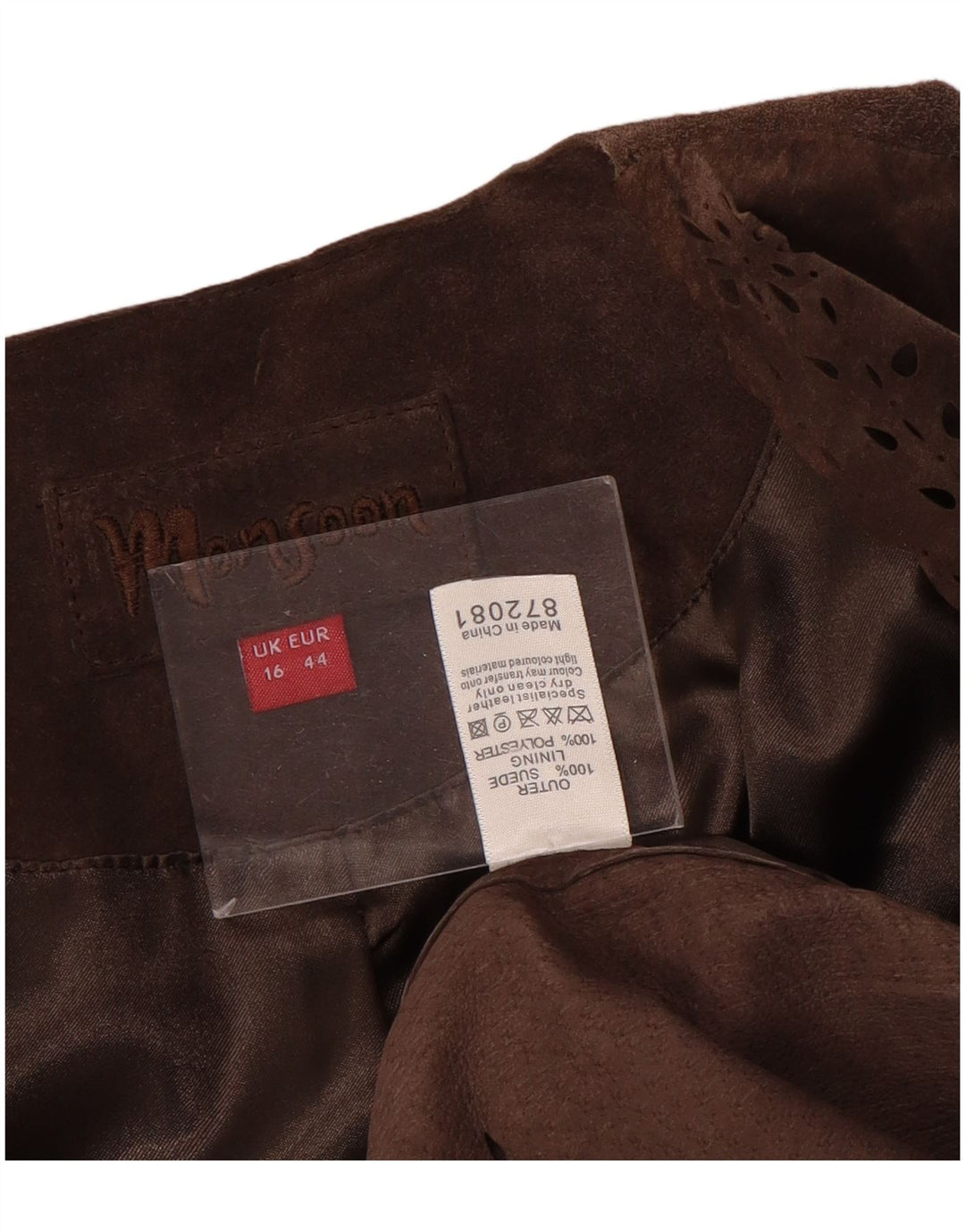 MONSOON Dame Open Ruskind Blazer Jacket UK 16 Stor Brun Læder