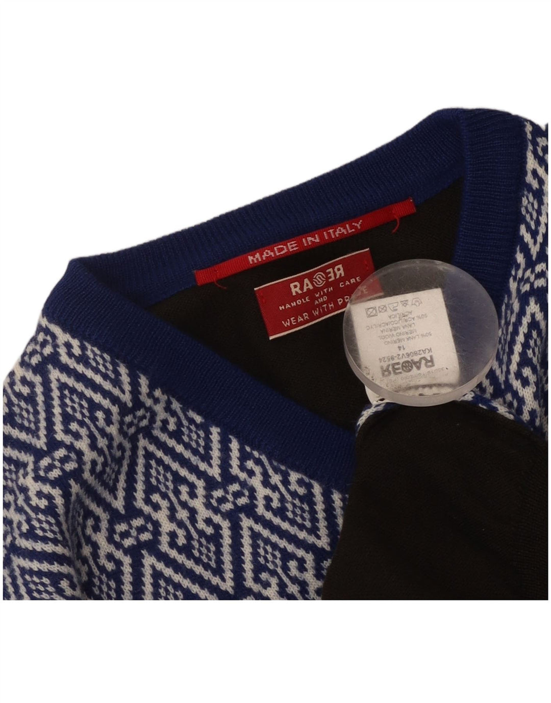 Vintage Dame V-hals sweater UK 14 Medium Flerfarvet Patchwork