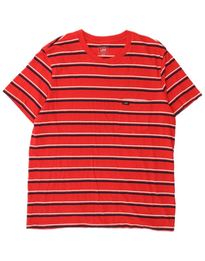 Lee Herre Regular Fit T-Shirt Top Stor rødstribet bomuld