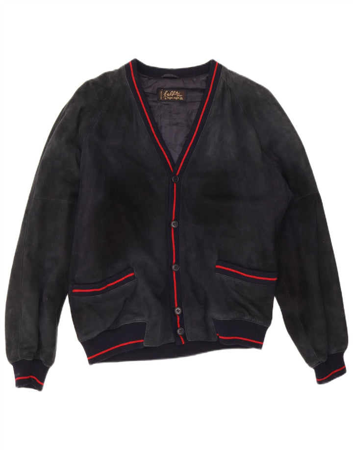 Belfe Herre Ruskind Bomber Jacket IT 50 Large Navy Blue Læder