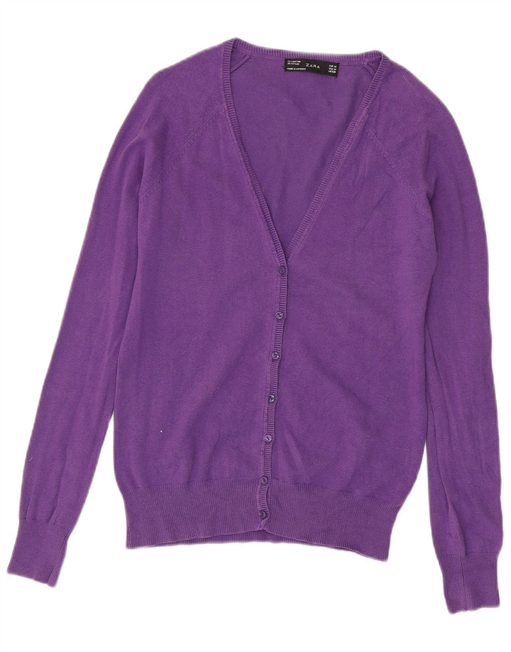 Zara Dame Cardigan Sweater UK 12 Medium Lilla Bomuld