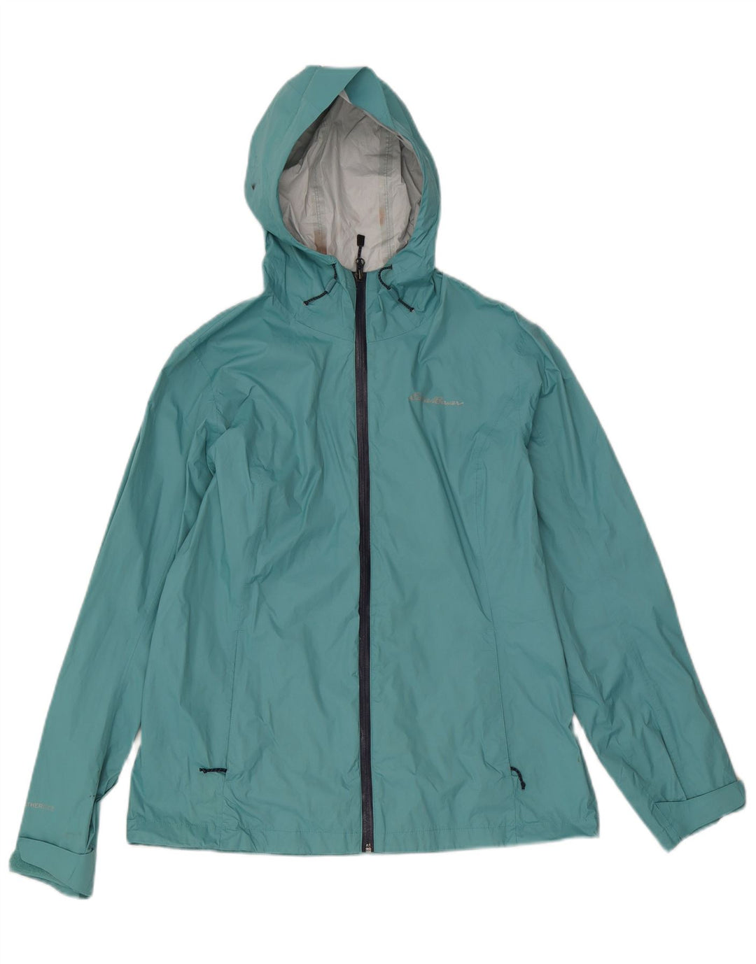 Eddie Bauer Dame Regnjakke med hætte UK 14 Medium Blue Nylon