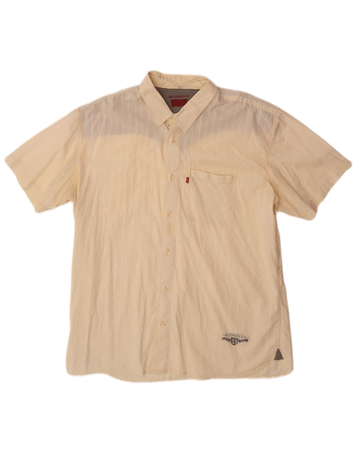LEVI'S Mens Short Sleeve Shirt Large Yellow Pinstripe