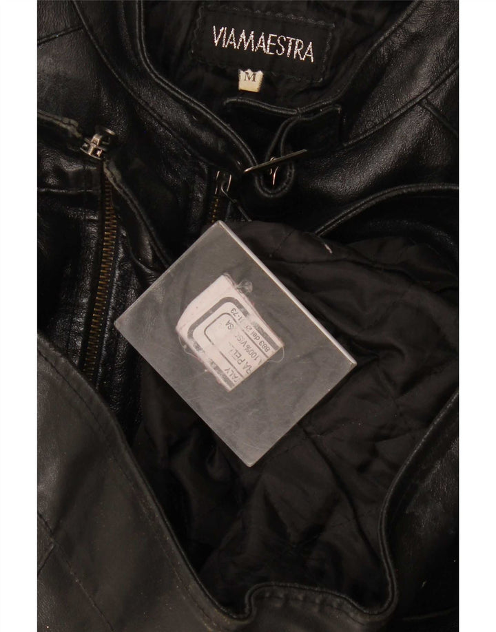 Viamaestra Womens Crop Læder Biker Jacket UK 12 Medium Black
