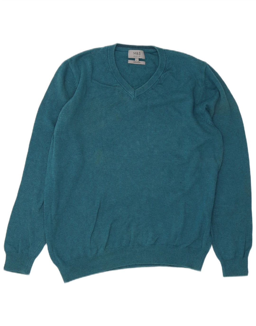 Marks & Spencer Herre V-hals sweater Stor turkis bomuld