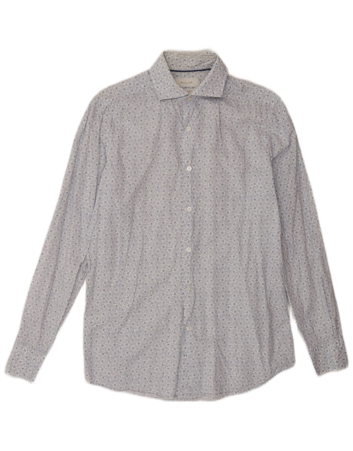 Massimo Dutti herreskjorte lille hvid blomstret bomuld