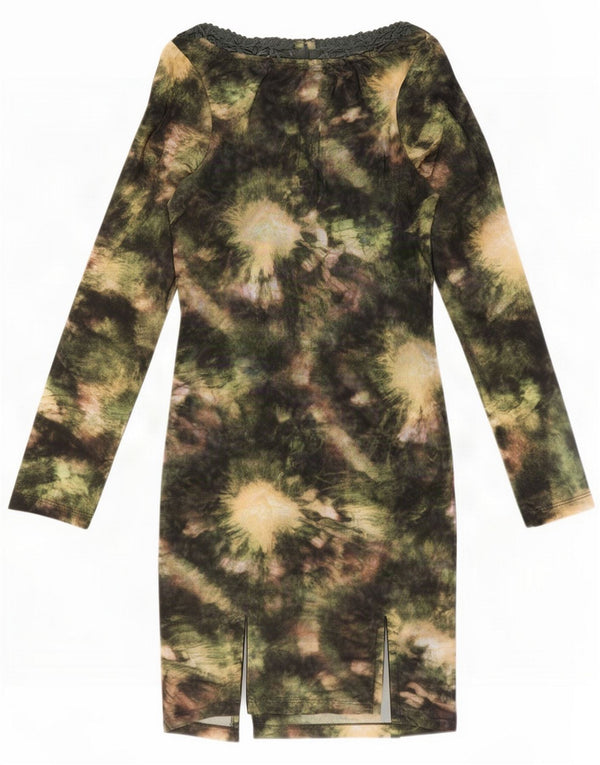 Topshop Petite Langærmet Bodycon-kjole til kvinder UK 10 Small Green Tie Dye