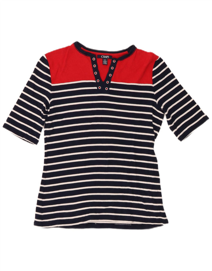 Chaps Dame T-Shirt Top UK 12 Mellem marineblå stribet bomuld