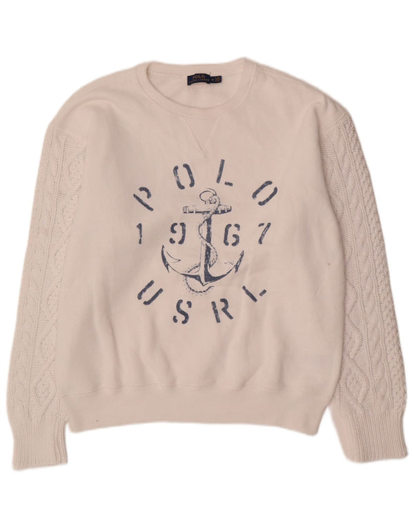 Polo Ralph Lauren Herre Grafisk Sweatshirt Jumper Medium Hvid Bomuld